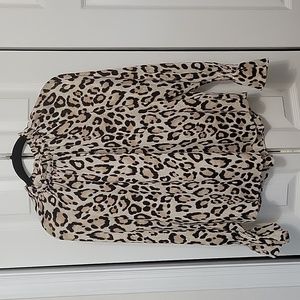 Loft Leopard Print Long Sleeve Blouse Women's XS